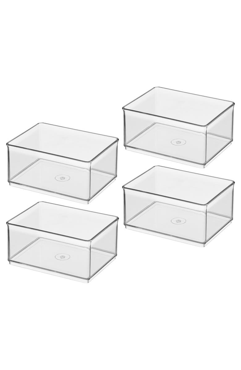 iDesign Medium Shallow Organizer Bin - Set of 4, Main, color, Clear