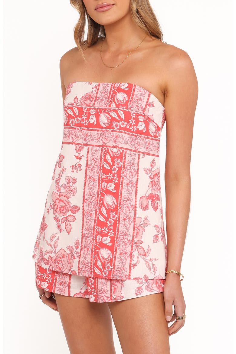 Rosemarie Border Print Strapless Top, Alternate, color, ROSE TILE