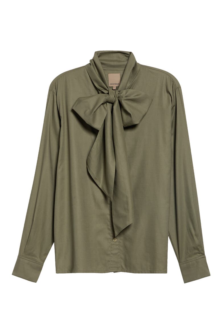 Cotton Blend Poplin Tie Neck Button-Up Top, Alternate, color, SAGE