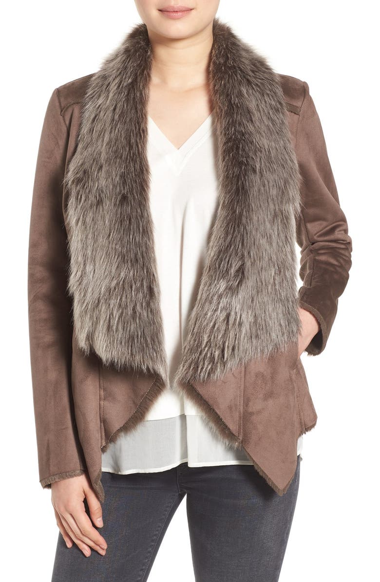 BCBGeneration Faux Shearling Drape Front Jacket, Main, color, 