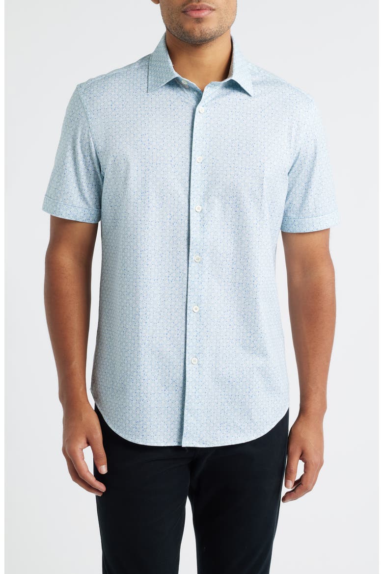 Miles OoohCotton® Print Short Sleeve Button-Up Shirt, Main, color, SEAFOAM