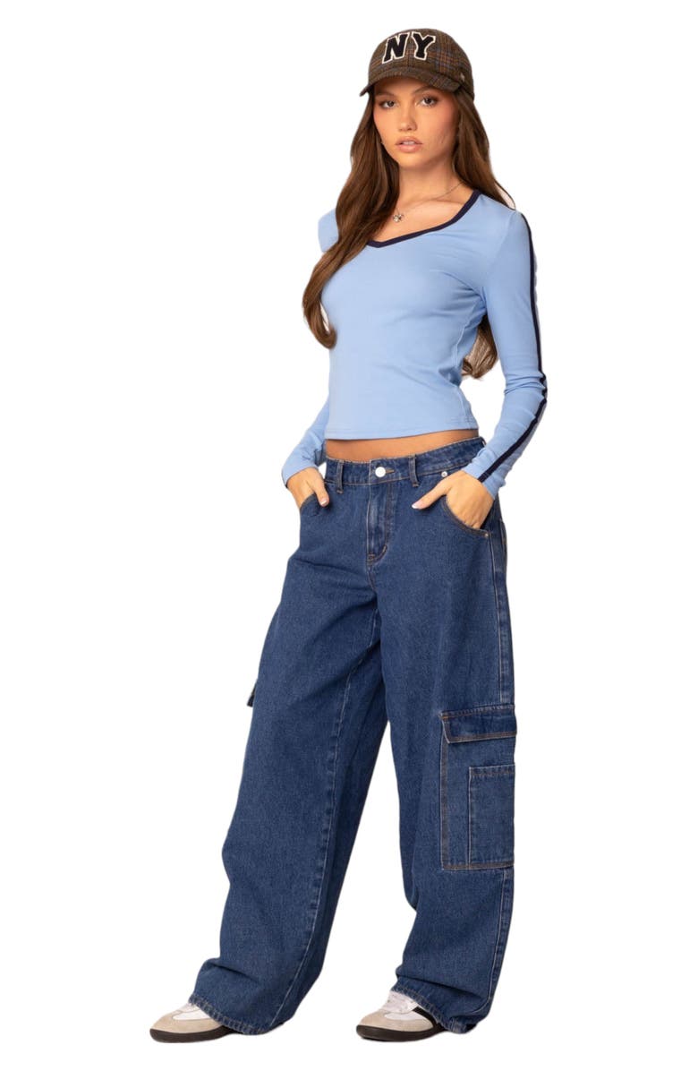 EDIKTED Contrast Trim Stretch Cotton T-Shirt, Alternate, color, Light-Blue