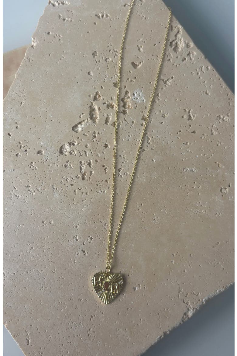Cubic Zirconia Fluted 'Mom' Heart Pendant Necklace, Alternate, color, GOLD