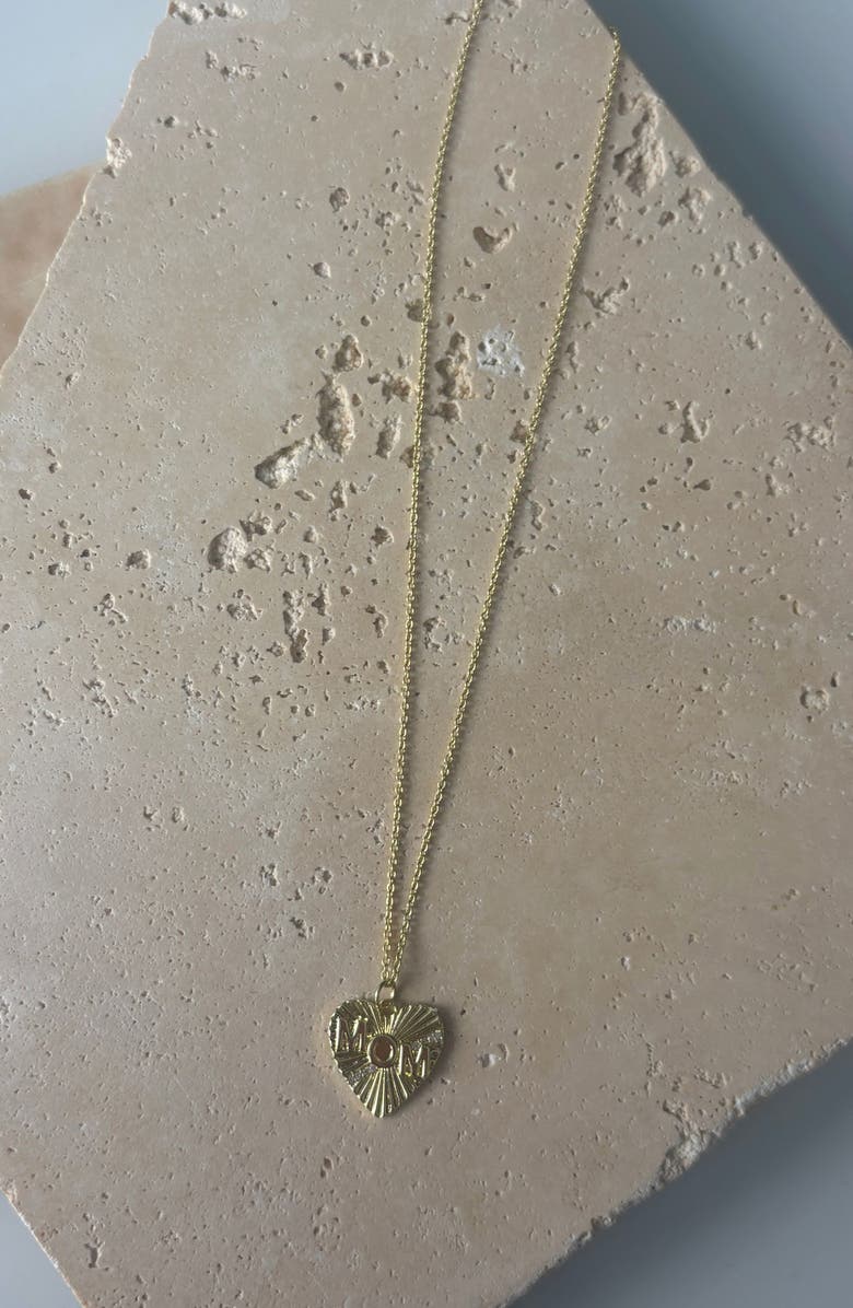 Adornia Cubic Zirconia Fluted 'Mom' Heart Pendant Necklace, Alternate, color, Gold