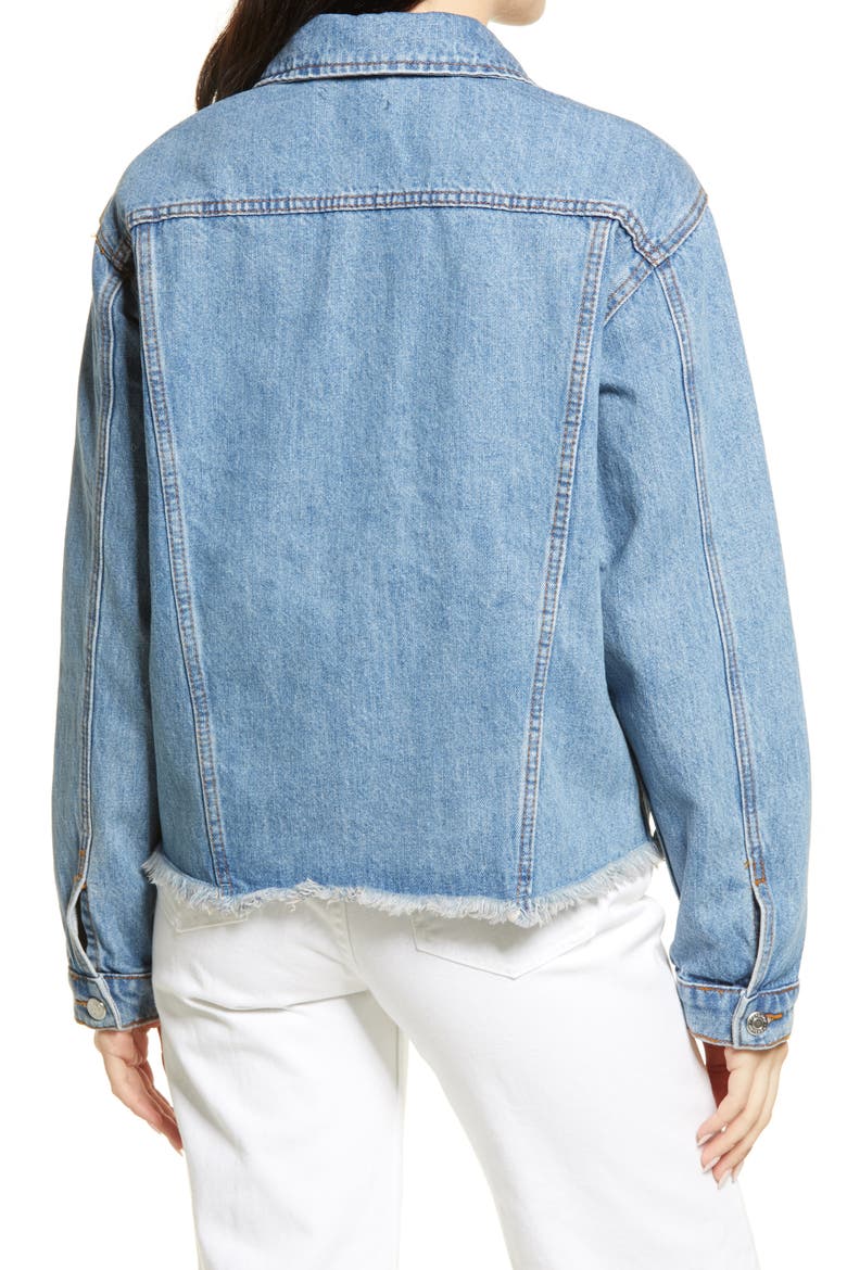 Oversize Raw Hem Denim Jacket, Alternate, color, MID DENIM