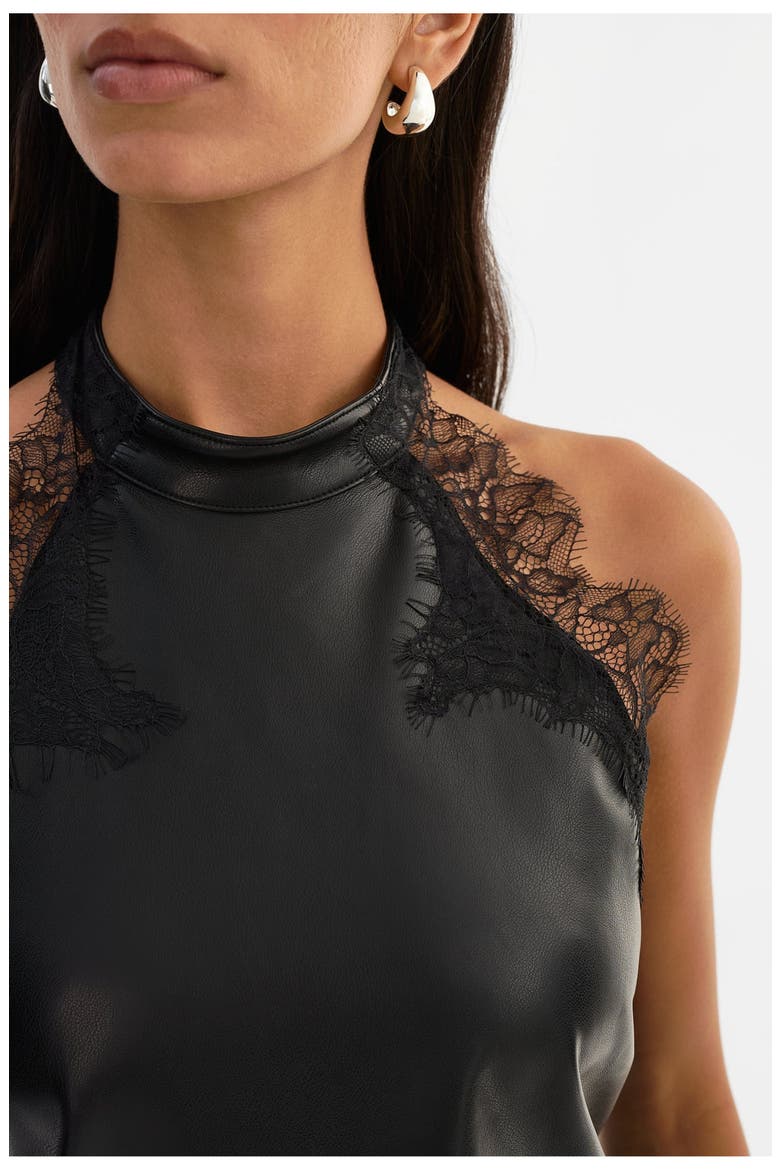 GINNY | Laced Faux Leather Top, Alternate, color, Black