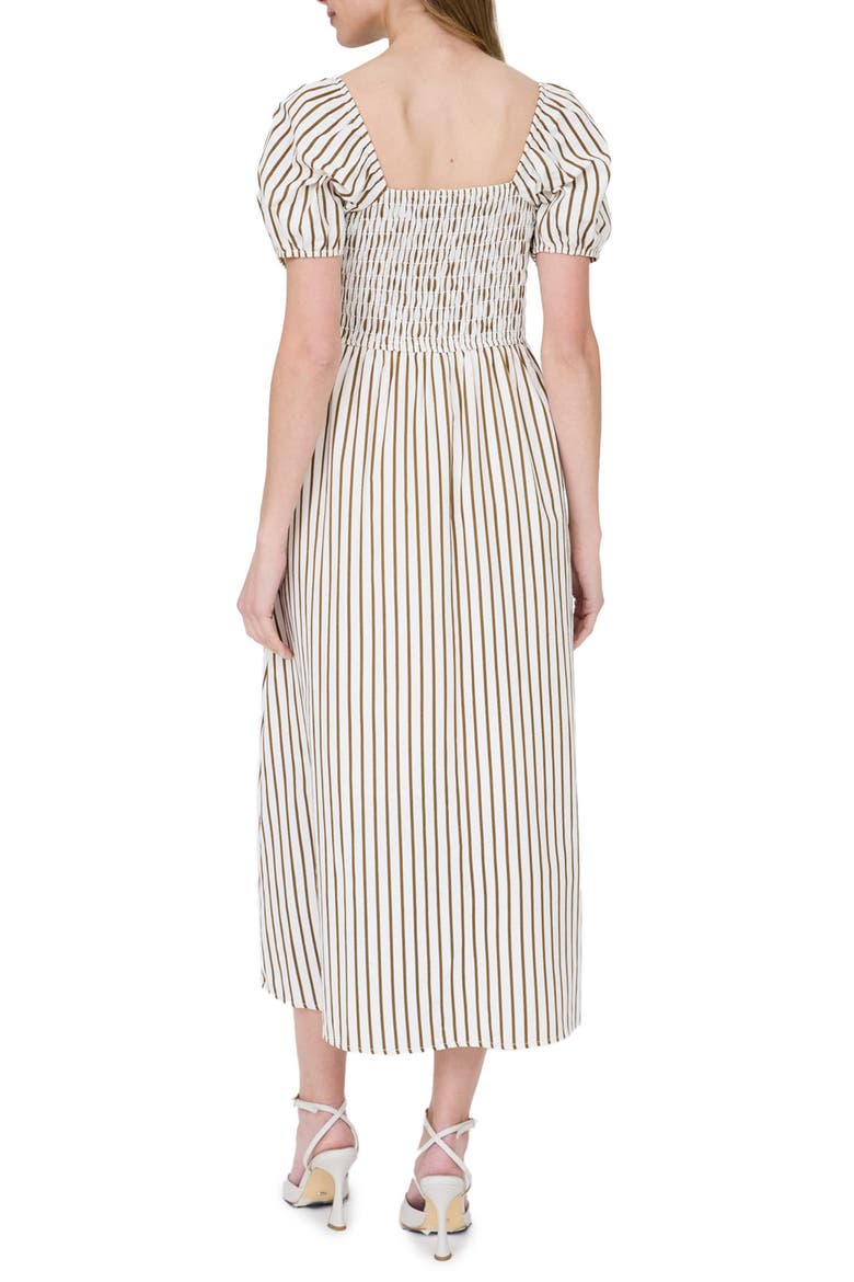 Smocked Midi Dress, Alternate, color, BROWN