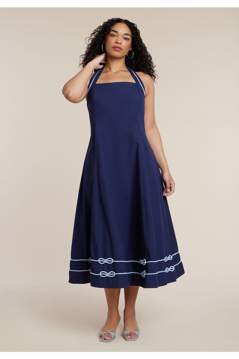 Halter Neck Poplin Midi Dress, Alternate, color, EVENING BLUE