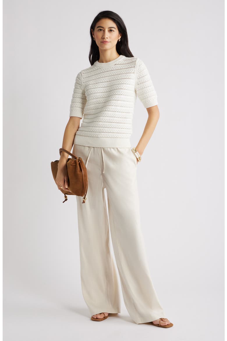 Open Stitch Crewneck Sweater, Alternate, color, IVORY TOFU