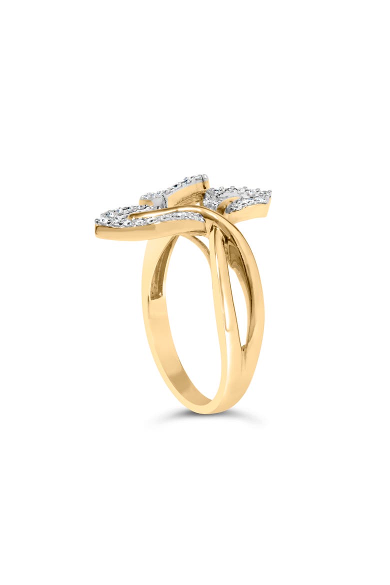 18K Gold Over Silver 3/8 Cttw Diamond Bypass Triple Leaf Ring, Alternate, color, Yellow Gold over Silver