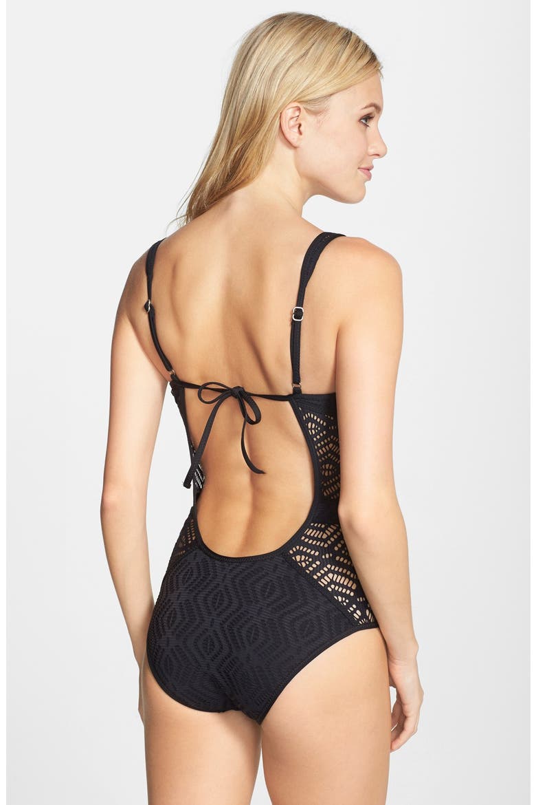'Show & Tell' Openwork One-Piece Swimsuit, Alternate, color, BLACK