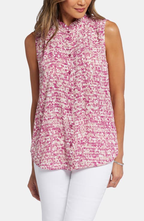 Print Ruffle Neck Sleeveless Top