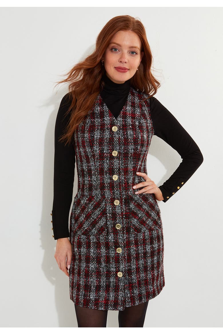 Sleeveless Tweed Dress, Main, color, RED PLAID