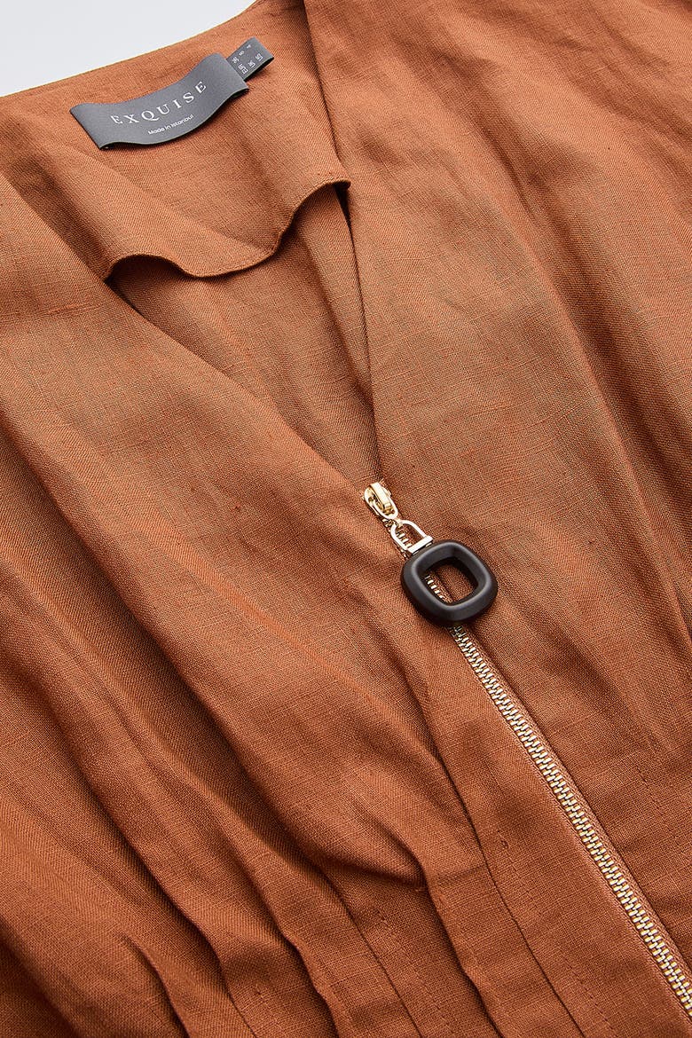 Short Sleeve Linen Mini Dress, Alternate, color, Brown