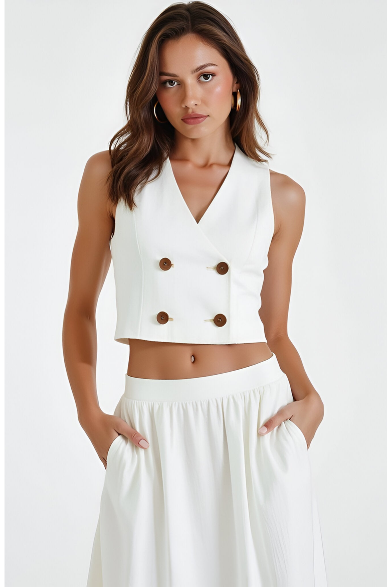 Double-Breasted Vest and Maxi Skirt Set, Alternate, color, White