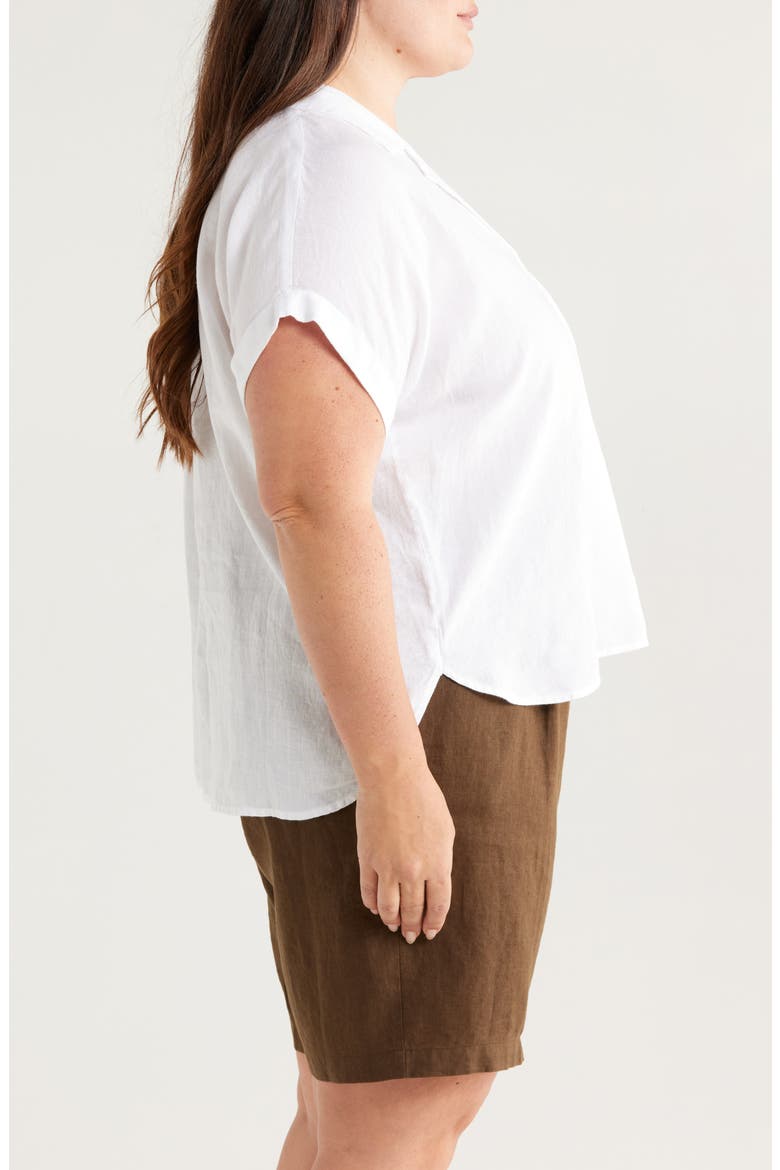 Cuffed Cap Sleeve Organic Linen Top, Alternate, color, WHITE