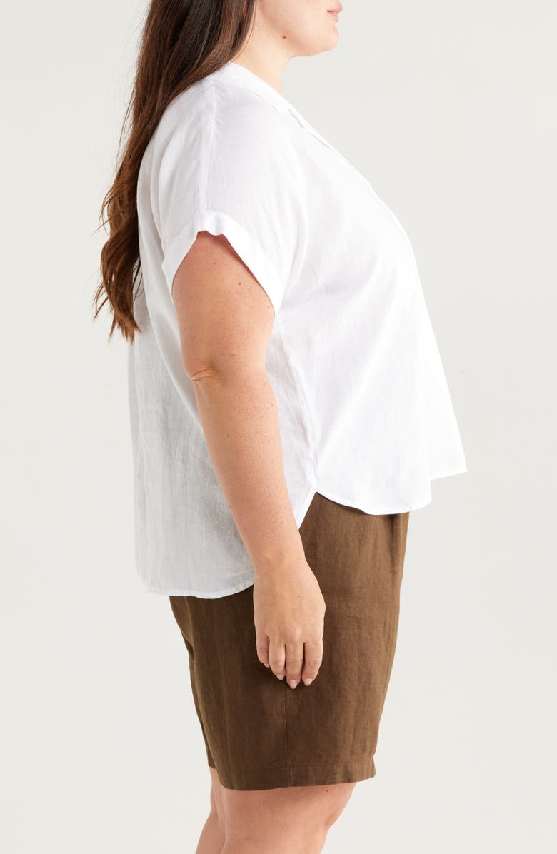 Eileen Fisher Cuffed Cap Sleeve Organic Linen Top, Alternate, color, White