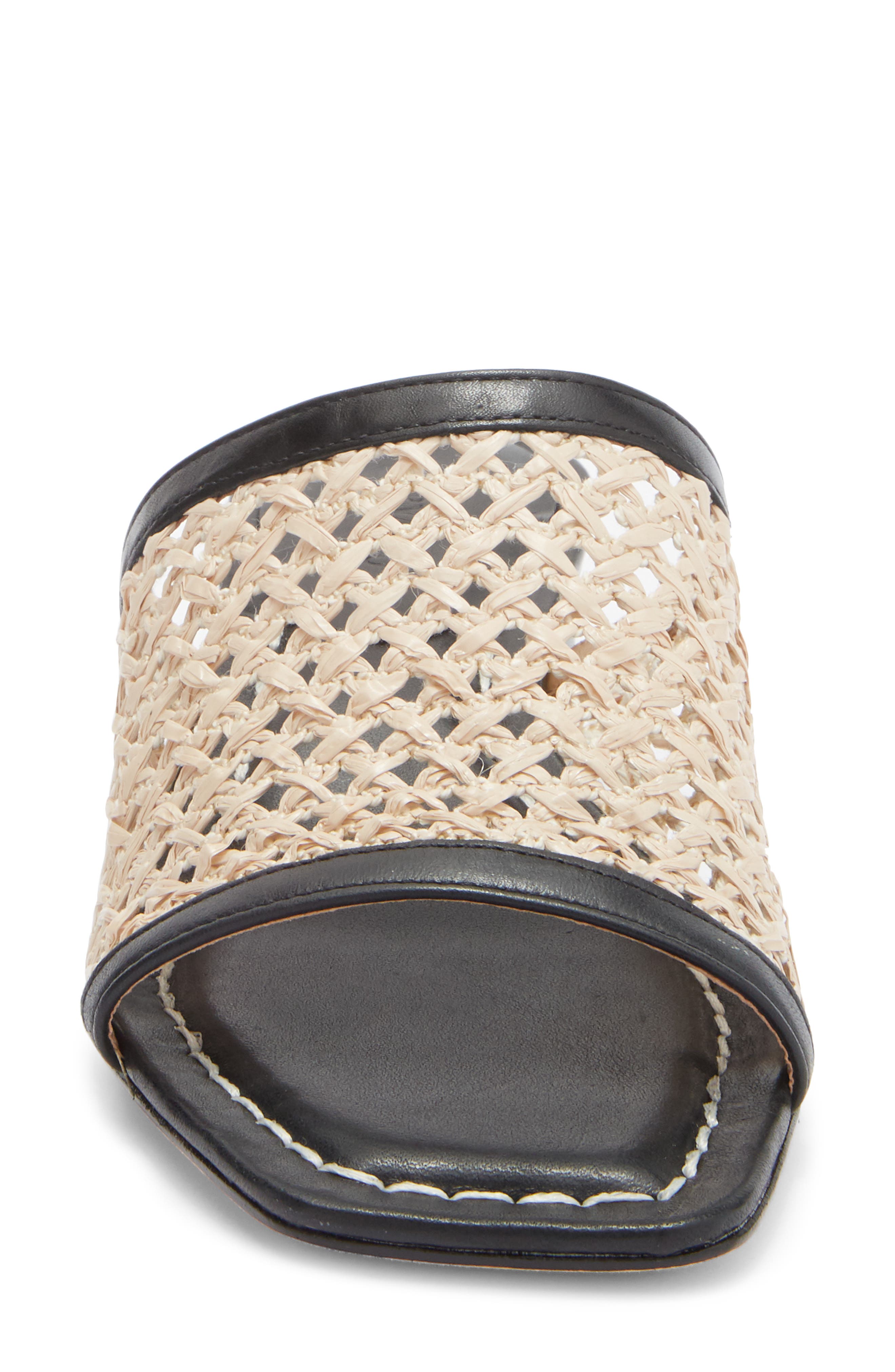 Bernardo Jenne Low Block Heel Sandal, Alternate, color, Black/ Antique/ Raffia