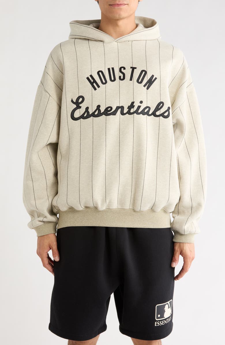 Fear of God Essentials x MLB Astros Sport Cotton Blend Graphic Hoodie, Main, color, Heather Stone/ Black Stripes