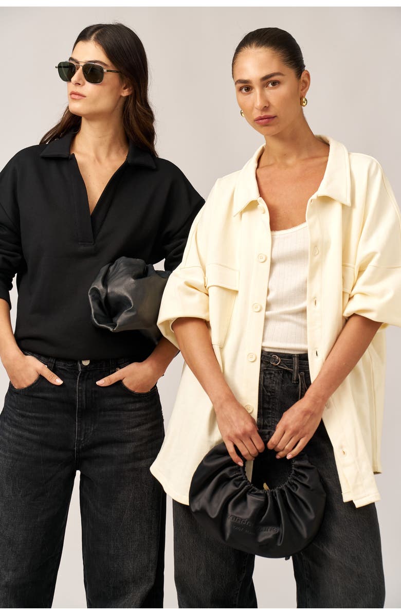 Gottex Beach Life Cozy Coast Airport Collared V Neck Sweatshirt, Alternate, color, Black