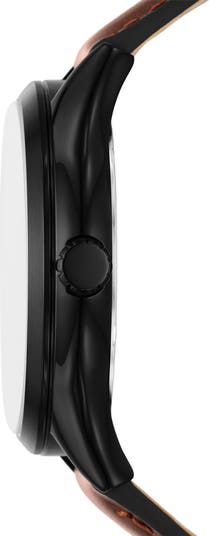 Fenmore Multifunction Leather Strap Watch, 44mm