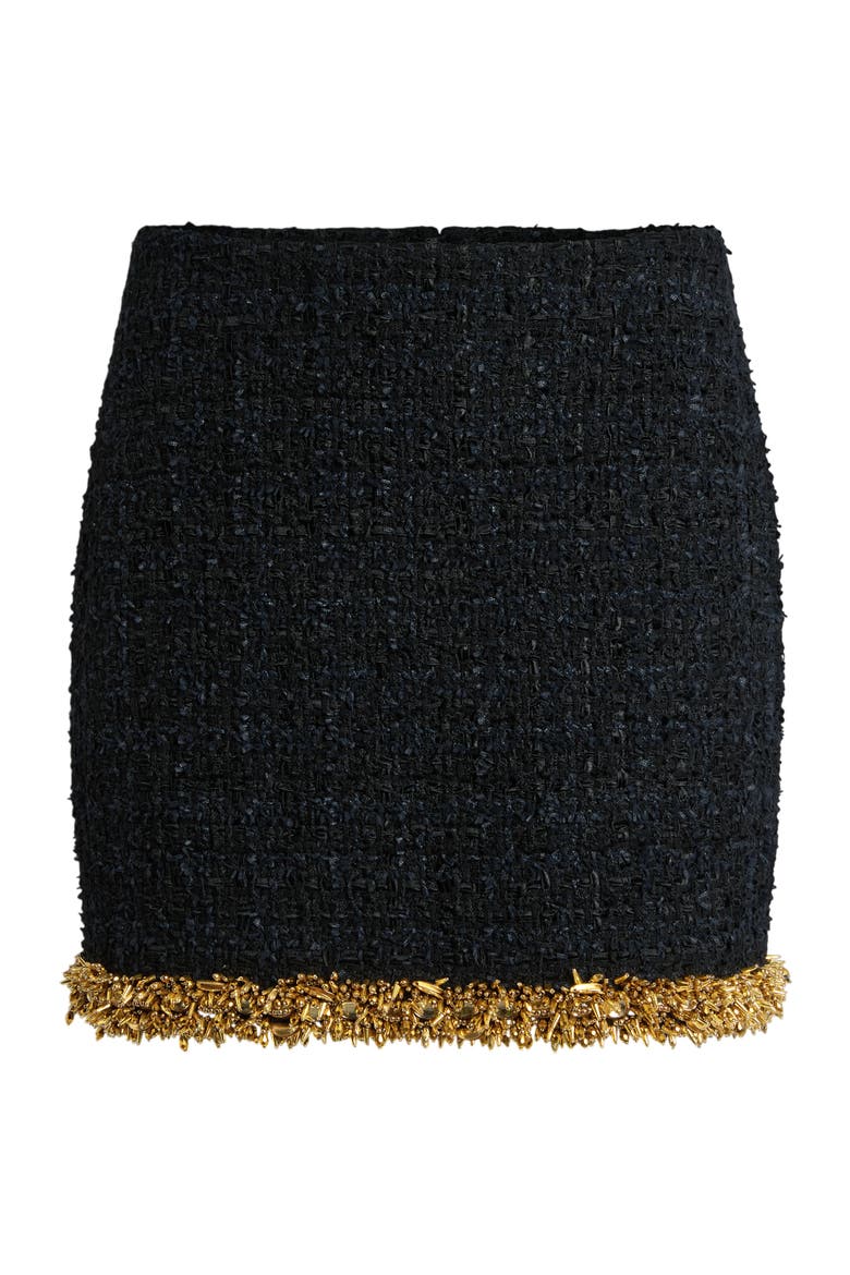 Short Tweed Skirt with Embroidered Trim, Alternate, color, black