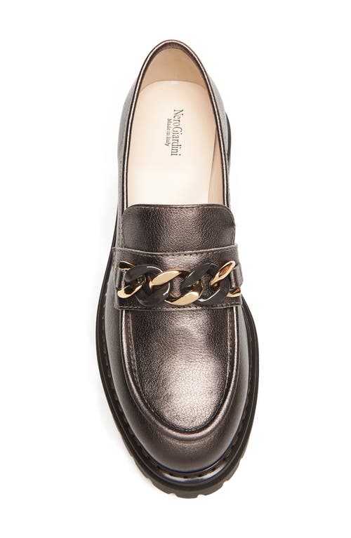 Nerogiardini Metallic Leather Chain Lug-sole Loafers In Open Brown