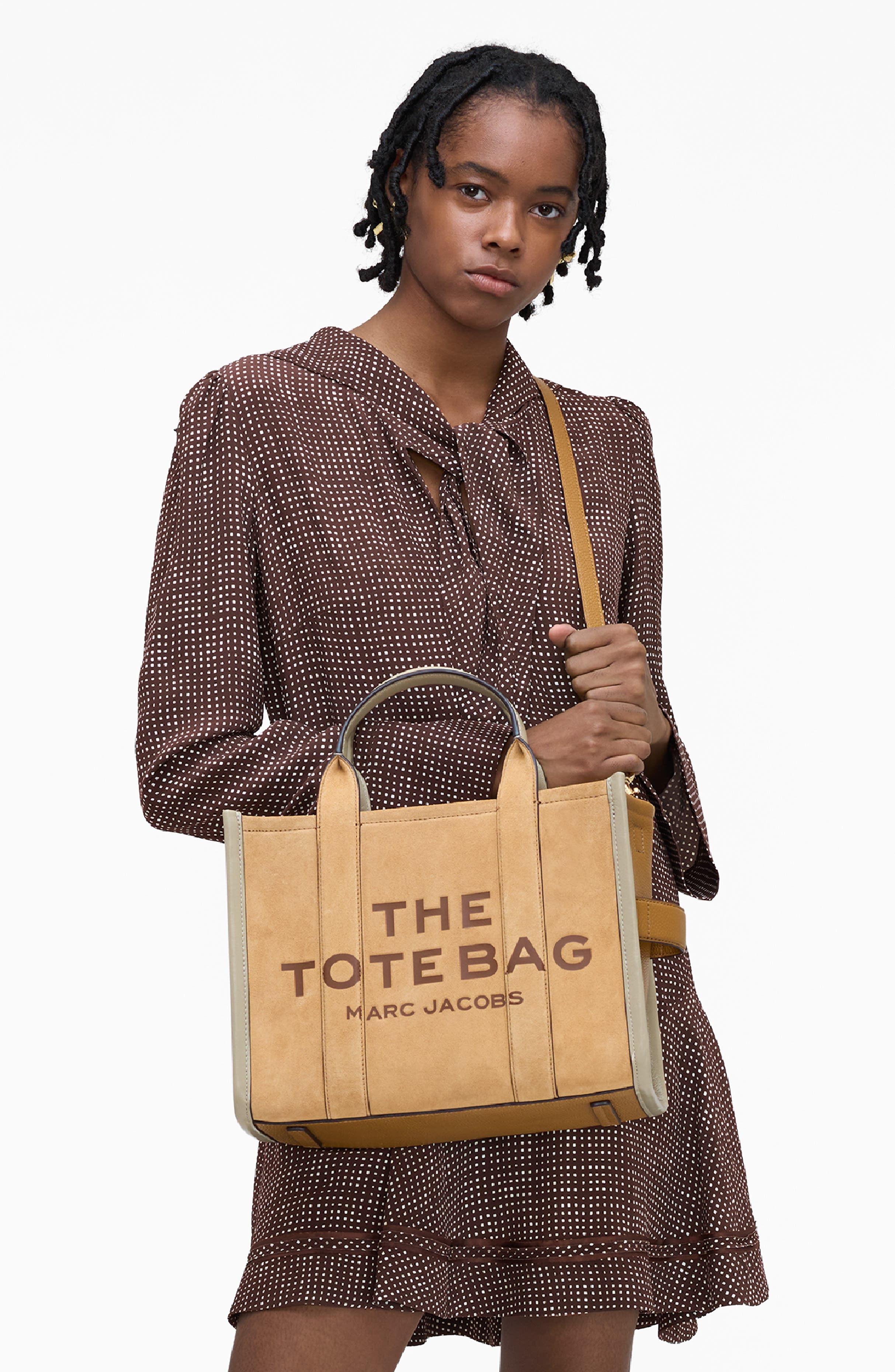 Marc Jacobs The Suede & Leather Medium Tote Bag, Alternate, color, Sahara