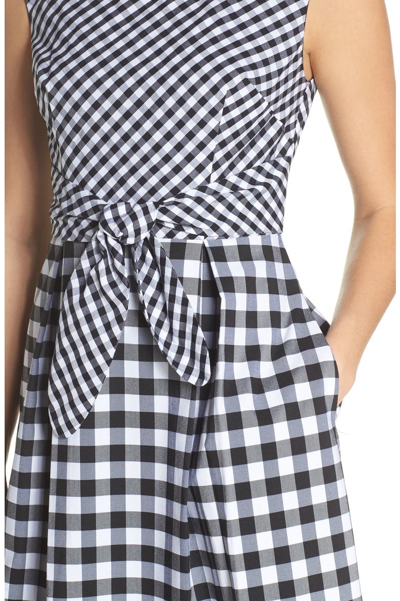 Gingham Tie Front Midi Dress, Alternate, color, IVORY/ BLACK