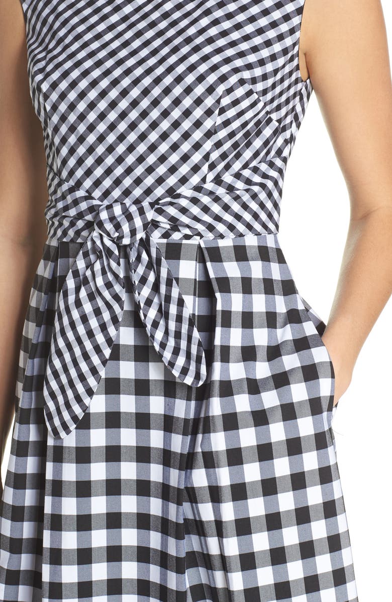Adrianna Papell Gingham Tie Front Midi Dress, Alternate, color,