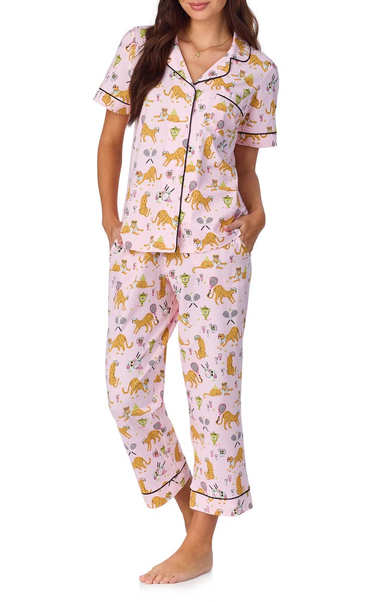 BedHead Pajamas Print Stretch Organic Cotton Jersey Crop Pajamas, Alternate, color,