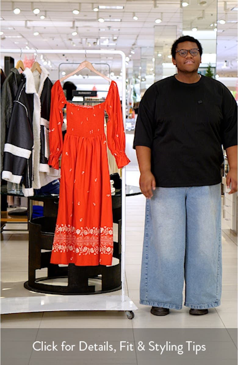 Domenica Smocked Off the Shoulder Linen 
Cotton Midi Dress, sales video thumbnail