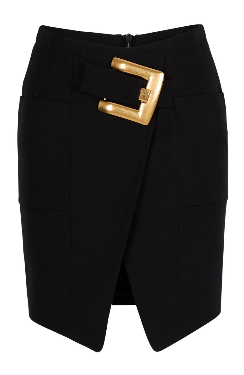 Balmain Short grain de poudre skirt with belt, Alternate, color, Black