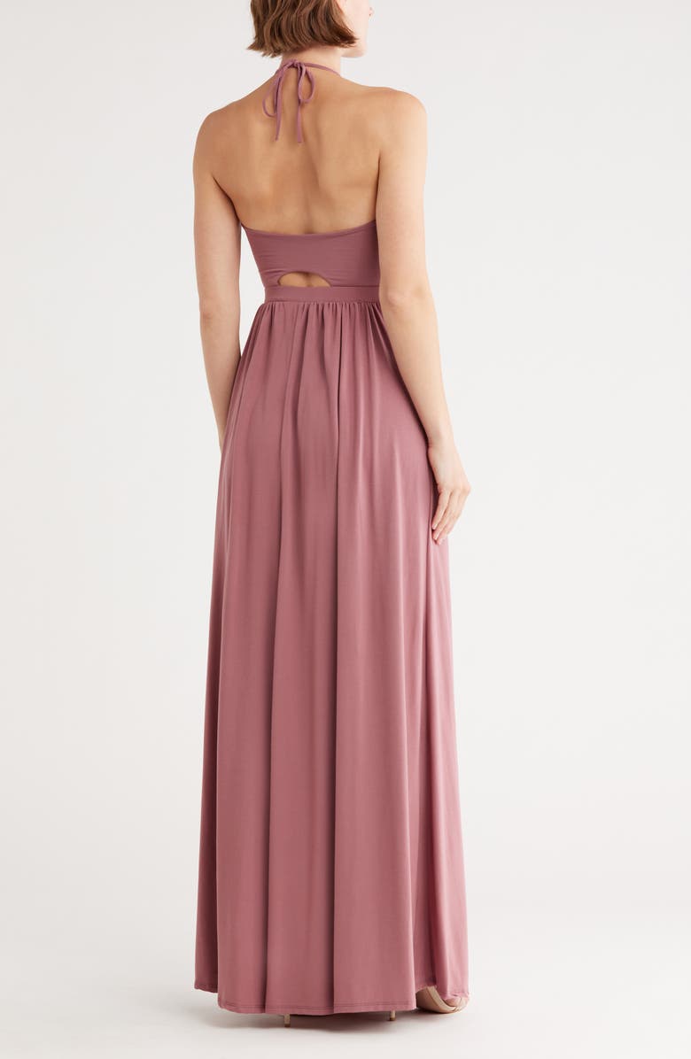 GO COUTURE Keyhole Halter Jersey Maxi Dress, Alternate, color, Dark Mauve Ponte
