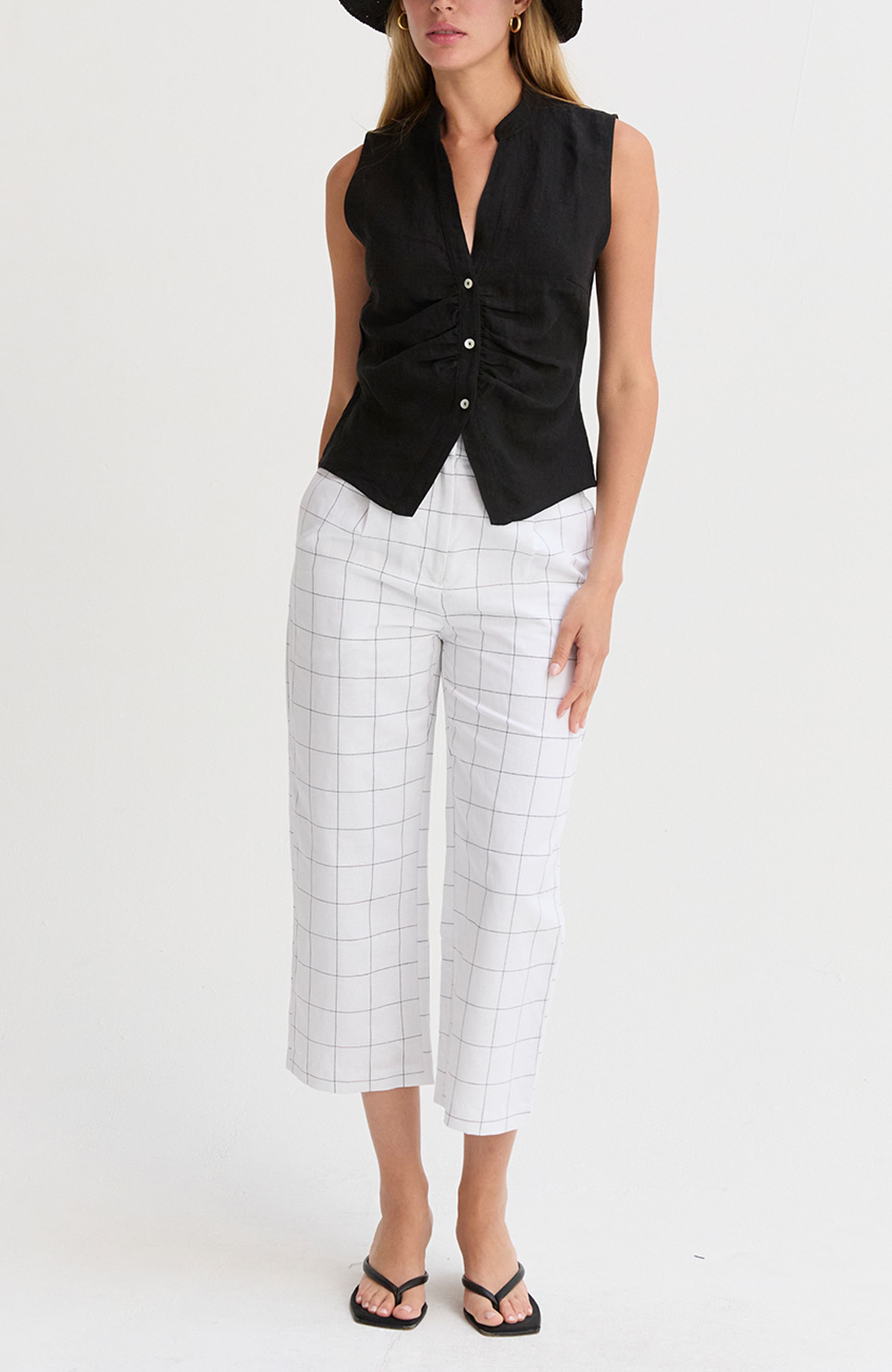 Windowpane Straight Leg Linen Culottes - image 2