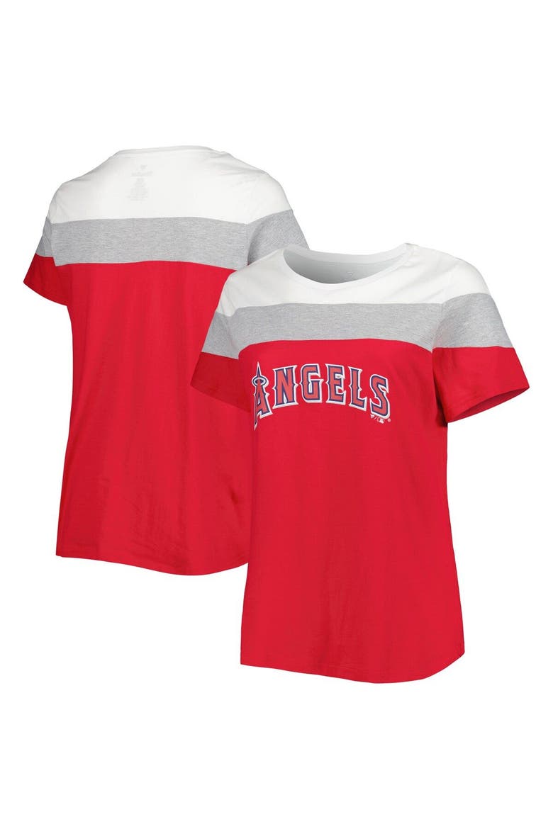 Women's White/Red Los Angeles Angels Plus Size Colorblock T-Shirt, Main, color, Red