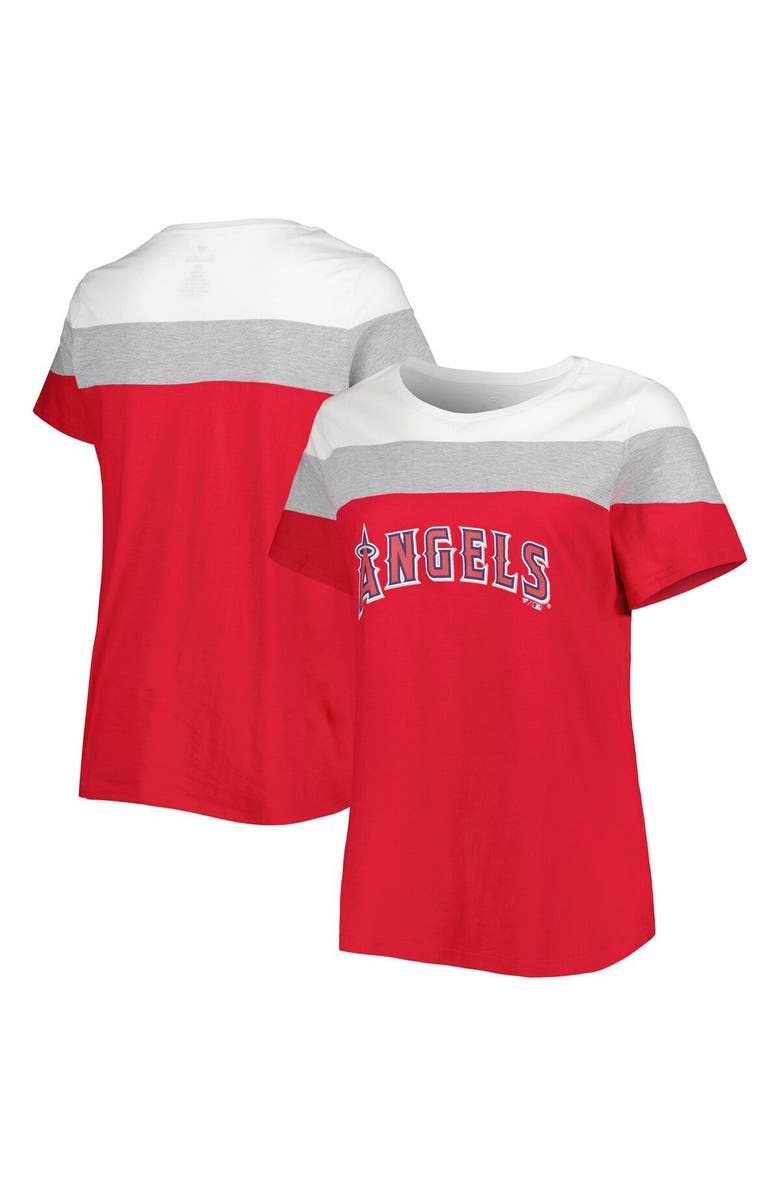 PROFILE Women's White/Red Los Angeles Angels Plus Size Colorblock T-Shirt, Main, color, Red