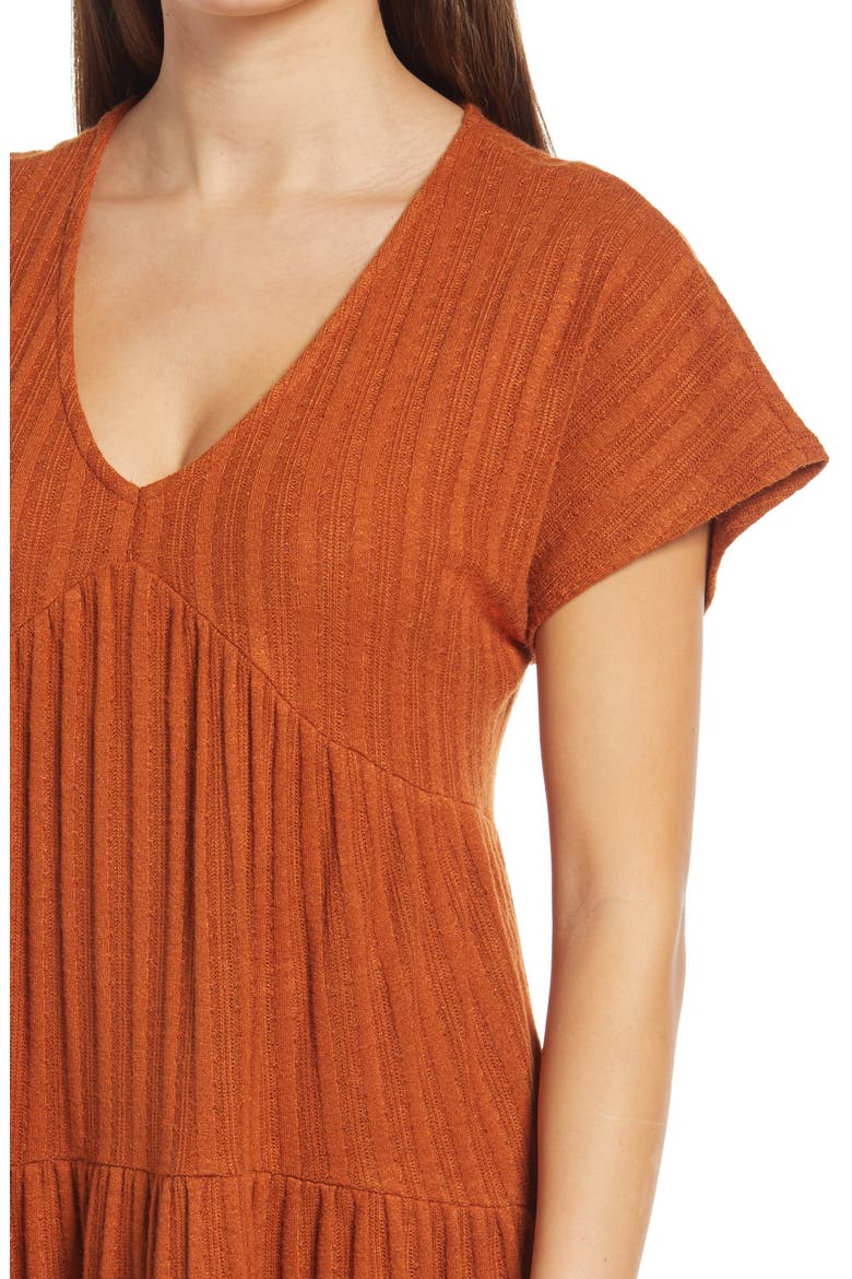 Rib Babydoll Dress, Alternate, color, RUST