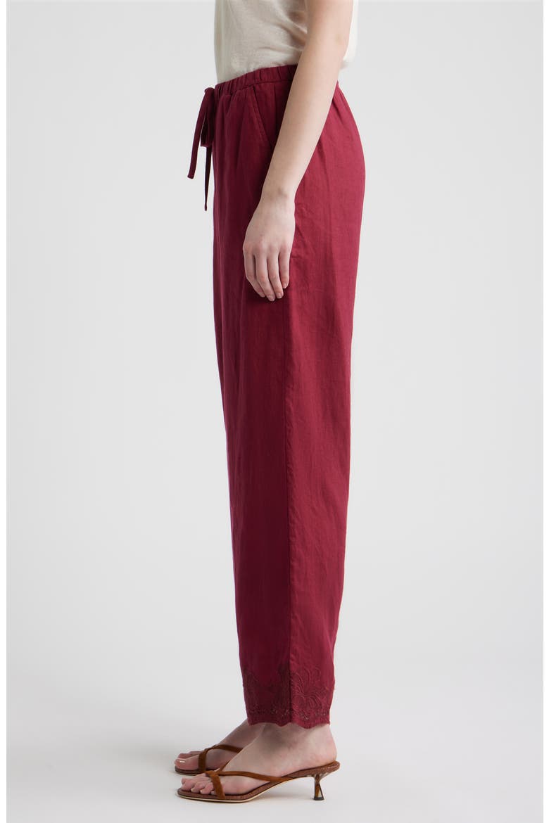 Emmie Embroidered Linen Drawstring Pants, Alternate, color, BERRY HIBISCUS EMBROIDERY