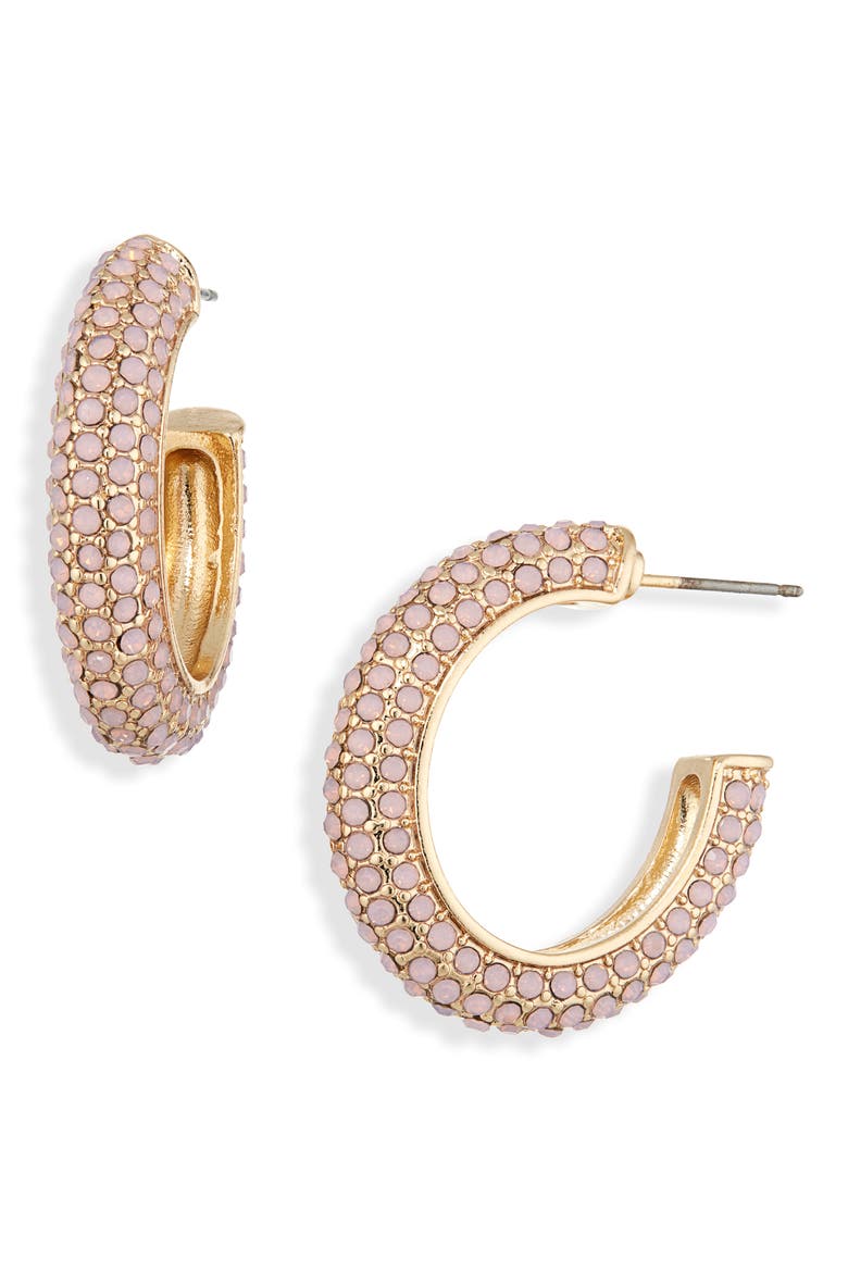 Pavé Rhinestone Hoop Earrings, Main, color, PINK