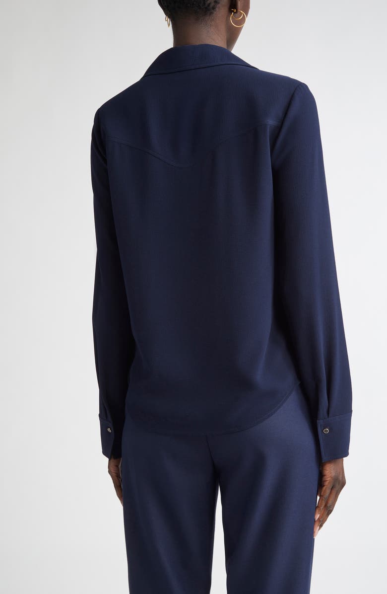 ST. JOHN Noel Stretch Crepe Button-Up Shirt, Alternate, color, Navy