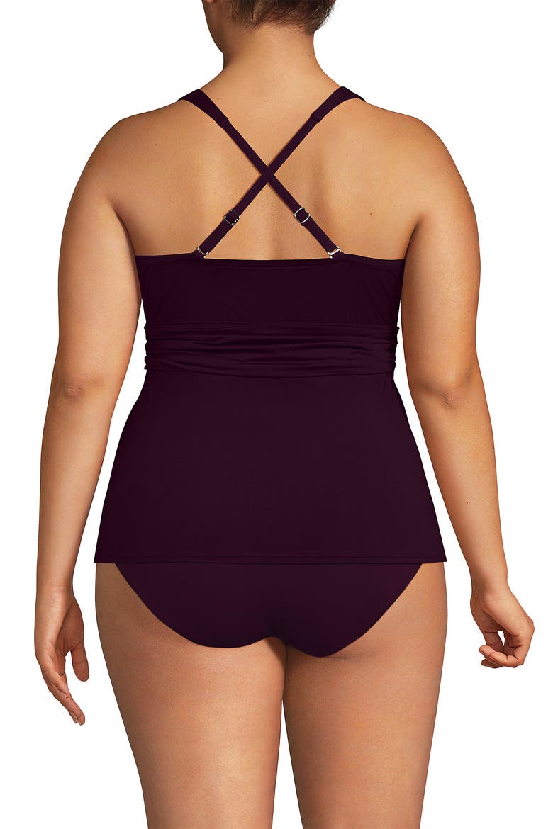 Plus Size V-Neck Plunge X Back Tankini Top, Alternate, color, Dark Wine