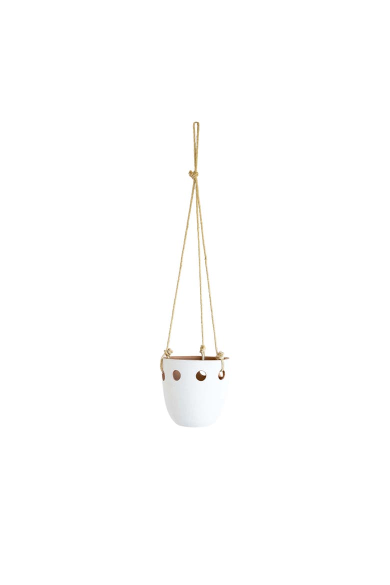 5.75" x 24.75" Galiot White Round Cutout Indoor Hanging Terracotta Planter, Main, color, White