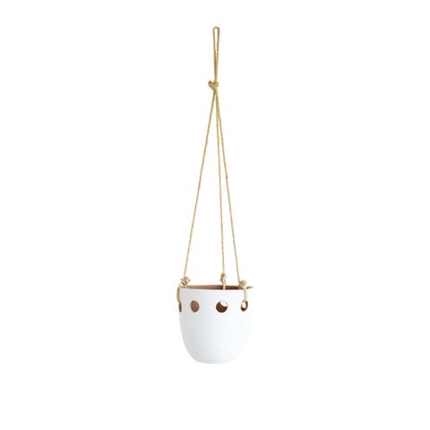 5.75" x 24.75" Galiot White Round Cutout Indoor Hanging Terracotta Planter