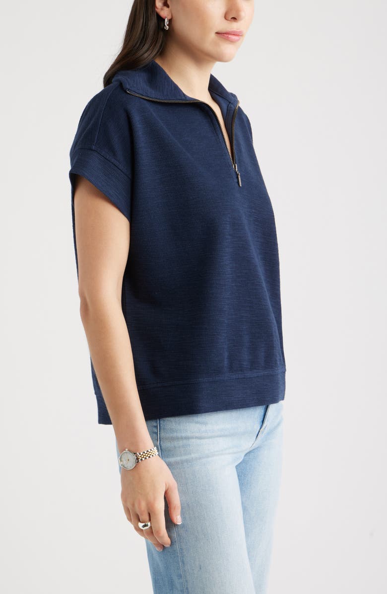 Caslon<sup>®</sup> Short Sleeve Quarter Zip Sweatshirt, Alternate, color, Navy Still
