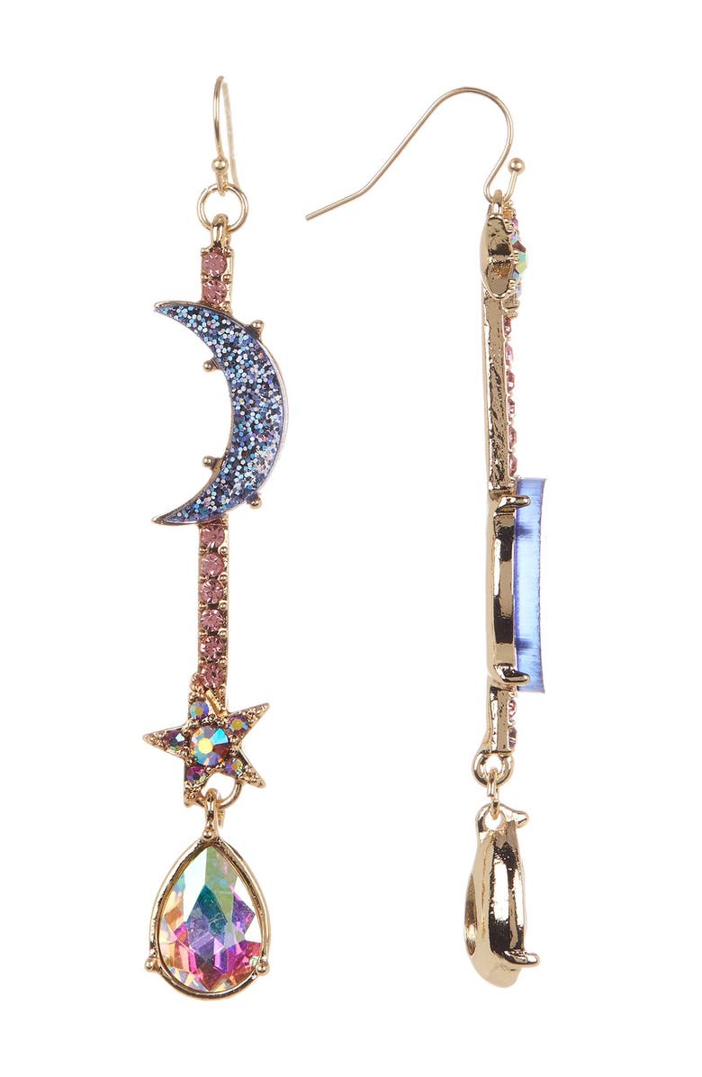 OLIVIA WELLES Notte Resin Stone Star & Moon Linear Drop Earrings, Main, color, Gold / Multi