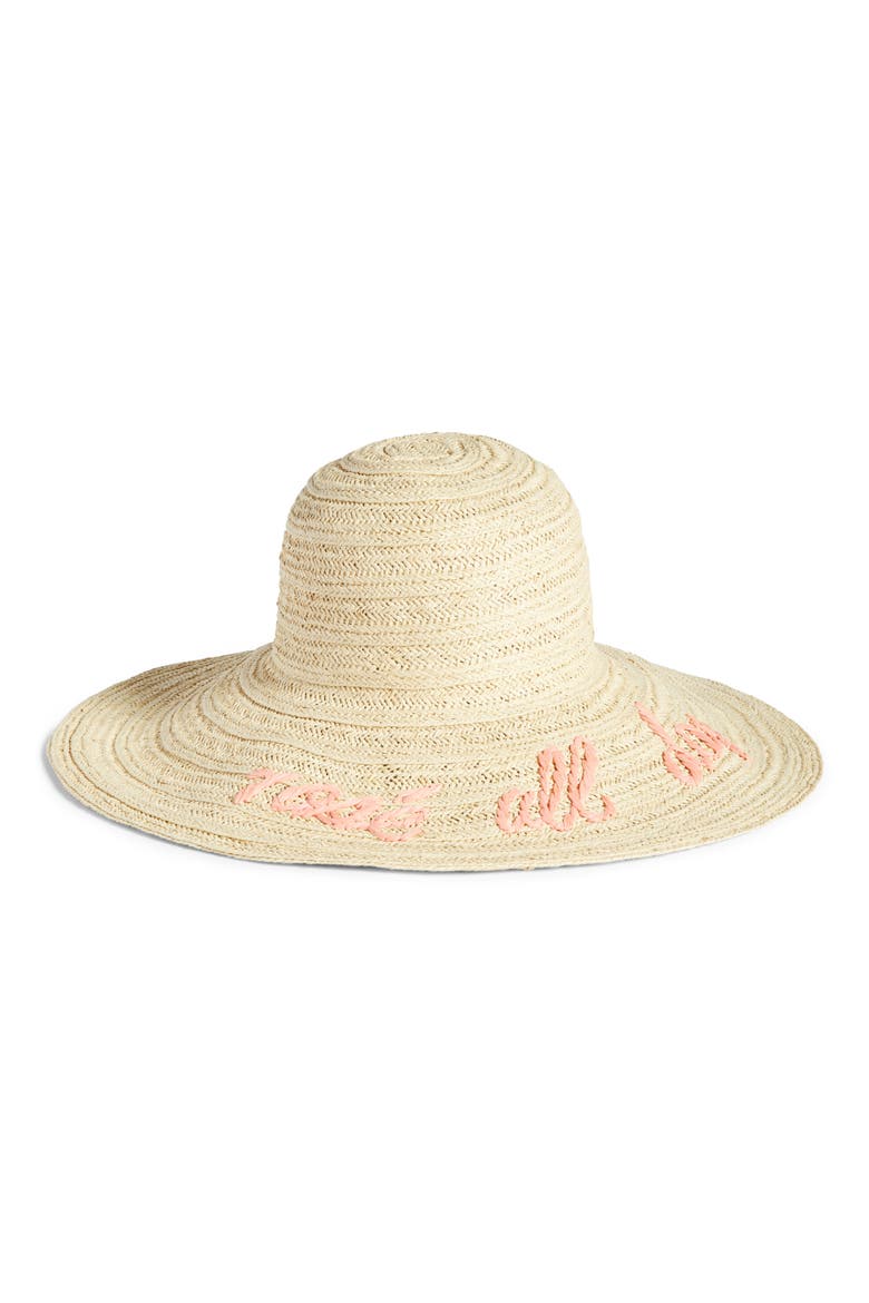 Wordplay Floppy Straw Sun Hat, Main, color, PINK TROPICS COMBO