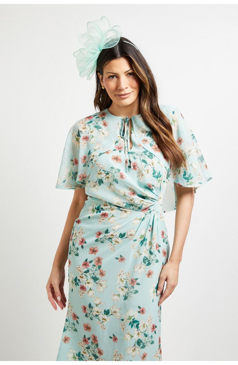 Wallis Cape Sleeve Ruched Midi Dress, Alternate, color, Sage