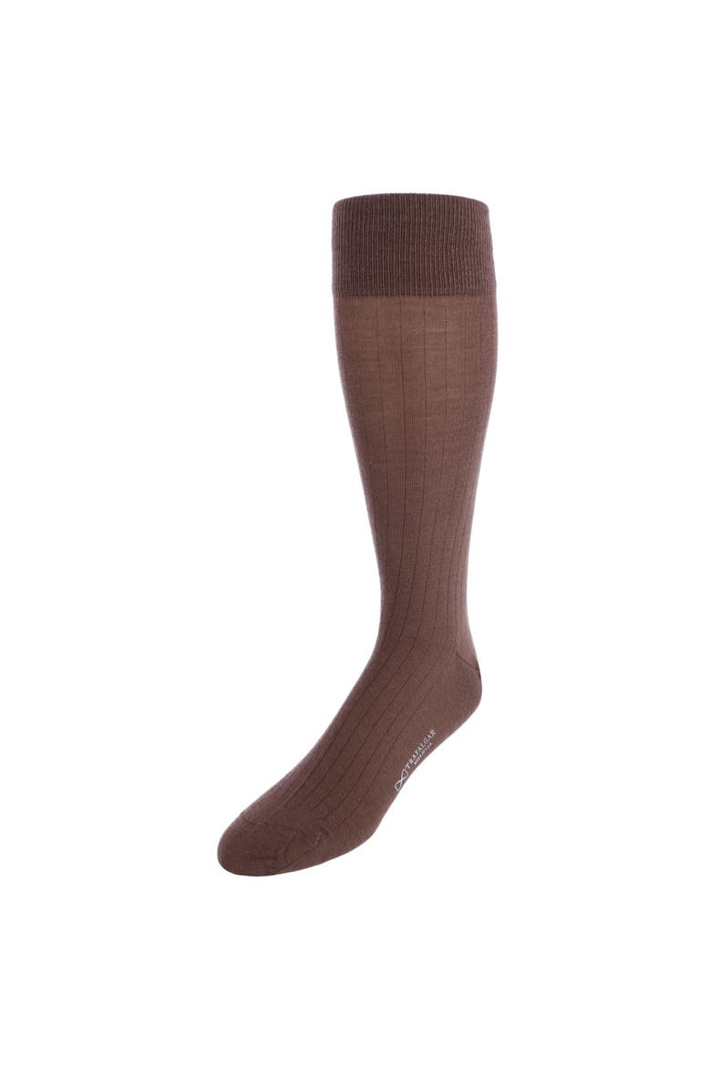 Sutton Fine Merino Wool Solid Color Ribbed Socks, Main, color, Brown