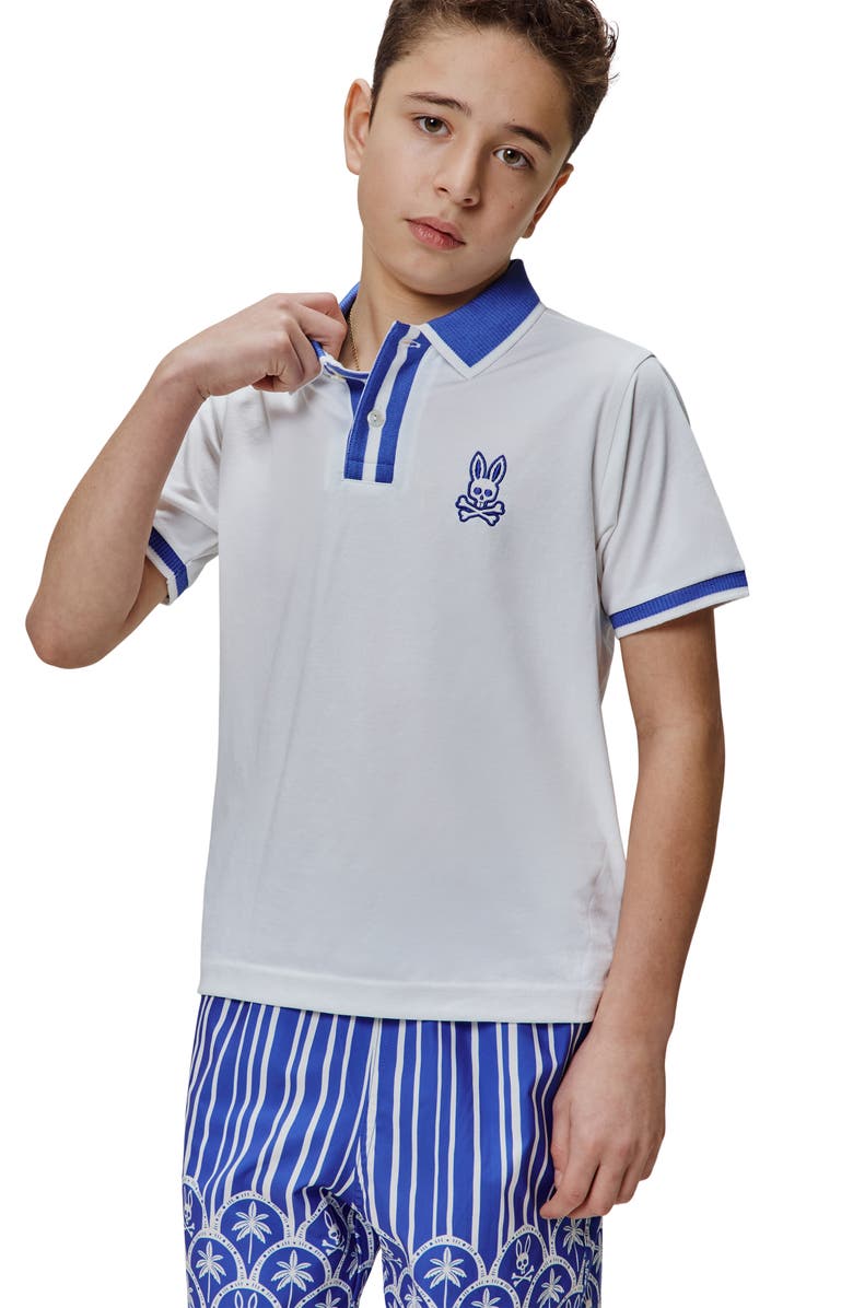 Psycho Bunny Kids' Ridley Tipped Piqué Polo, Alternate, color, White